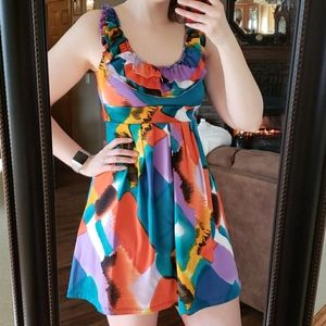 Like New ❤ Bright Abstract Ruffle Dress